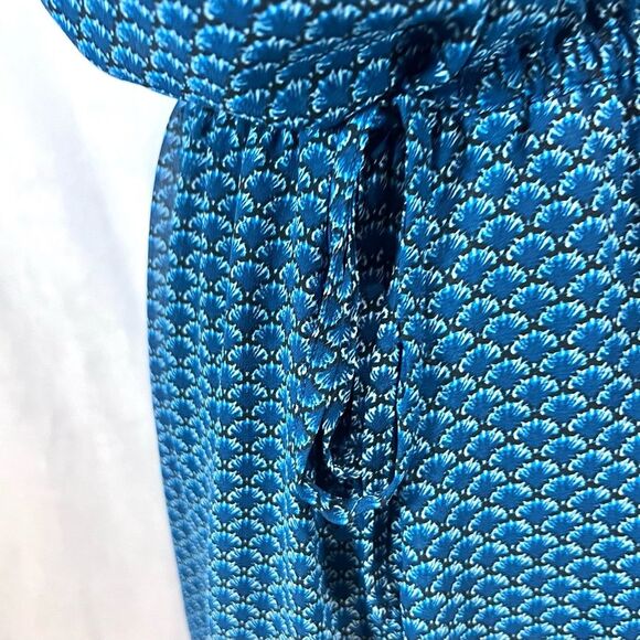 H&M deep turquoise blue patterned flutter sleeve tie sides dress size large - Picture 4 of 7